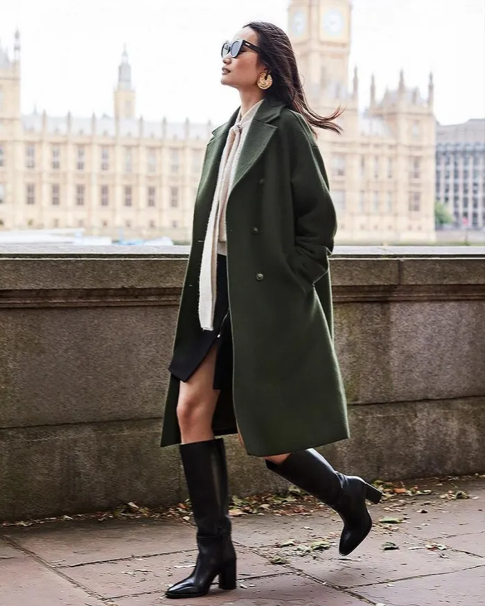 RWandCO Coats and Jackets DoubleBreasted Long Wool Coat Khaki 8211 Women