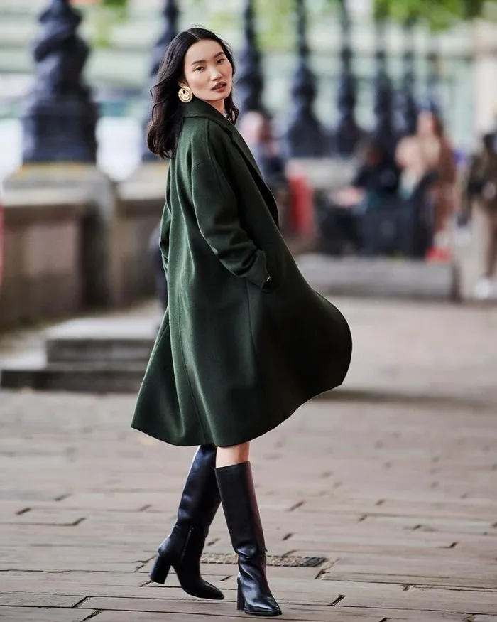 RWandCO Coats and Jackets DoubleBreasted Long Wool Coat Khaki 8211 Women RWandCO Coats and Jackets DoubleBreasted Long Wool Coat Khaki 8211 Women