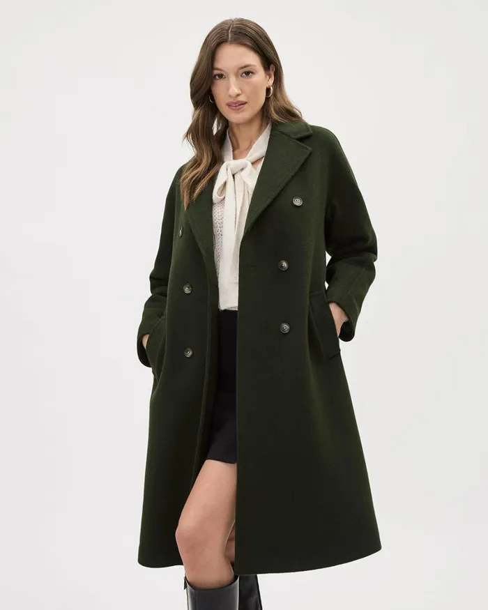 RWandCO Coats and Jackets DoubleBreasted Long Wool Coat Khaki 8211 Women RWandCO Coats and Jackets DoubleBreasted Long Wool Coat Khaki 8211 Women