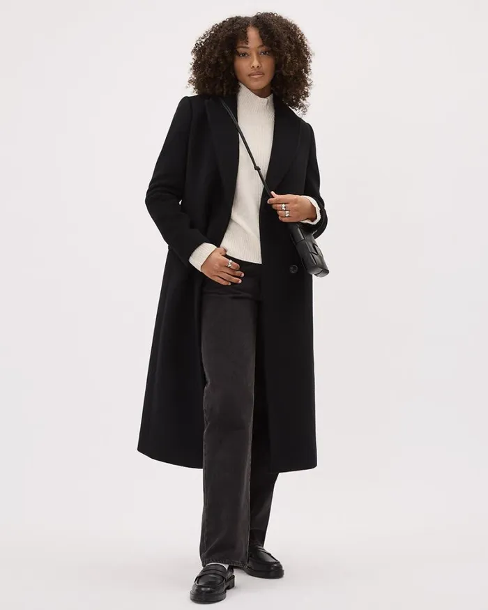 RWandCO Coats and Jackets Solid Long DoubleBreasted Wool Coat Black 8211 Women RWandCO Coats and Jackets Solid Long DoubleBreasted Wool Coat Black 8211 Women