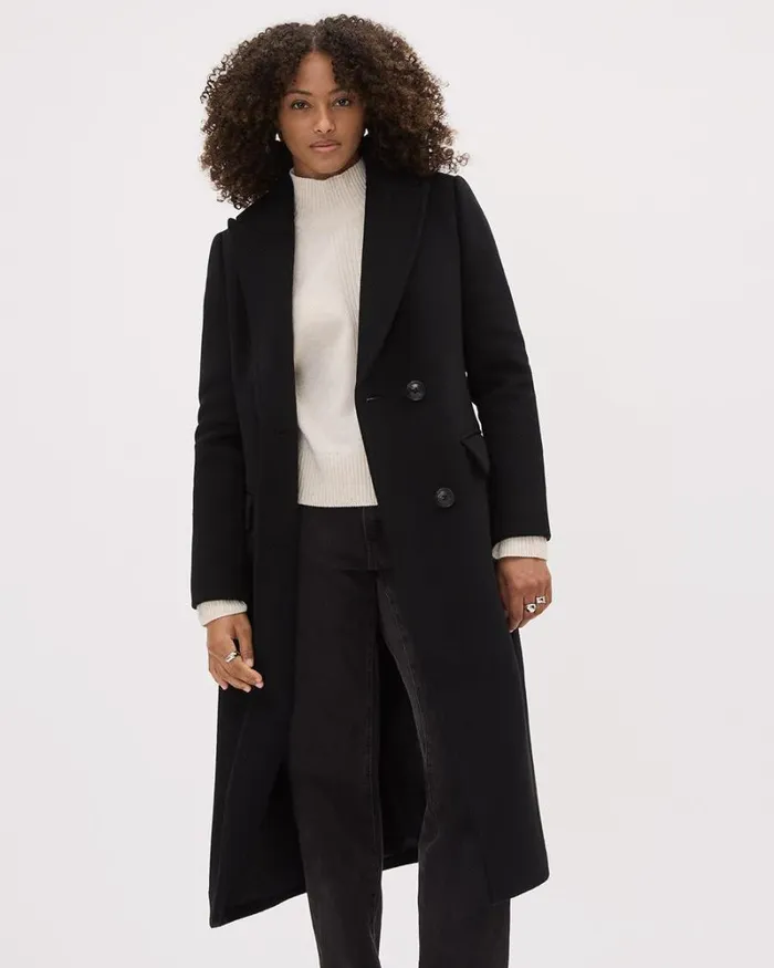 RWandCO Coats and Jackets Solid Long DoubleBreasted Wool Coat Black 8211 Women RWandCO Coats and Jackets Solid Long DoubleBreasted Wool Coat Black 8211 Women