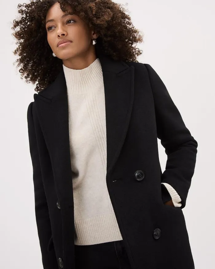 RWandCO Coats and Jackets Solid Long DoubleBreasted Wool Coat Black 8211 Women RWandCO Coats and Jackets Solid Long DoubleBreasted Wool Coat Black 8211 Women