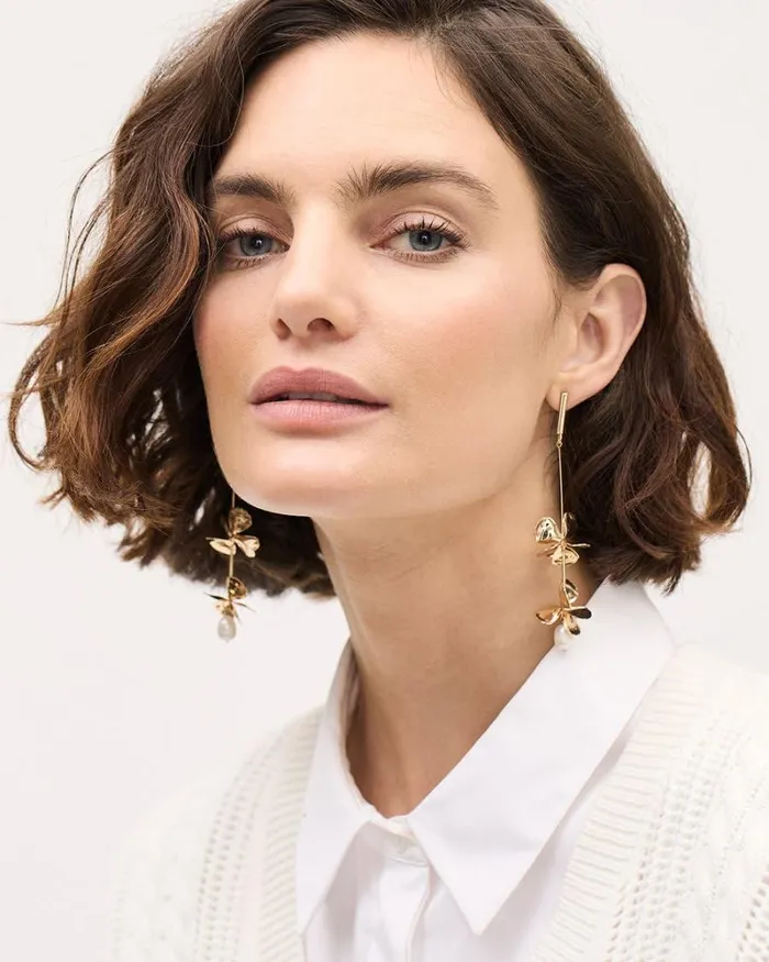 RWandCO Earrings Golden Earrings With Flower Pendants With Pearls Gold 8211 Women RWandCO Earrings Golden Earrings With Flower Pendants With Pearls Gold 8211 Women