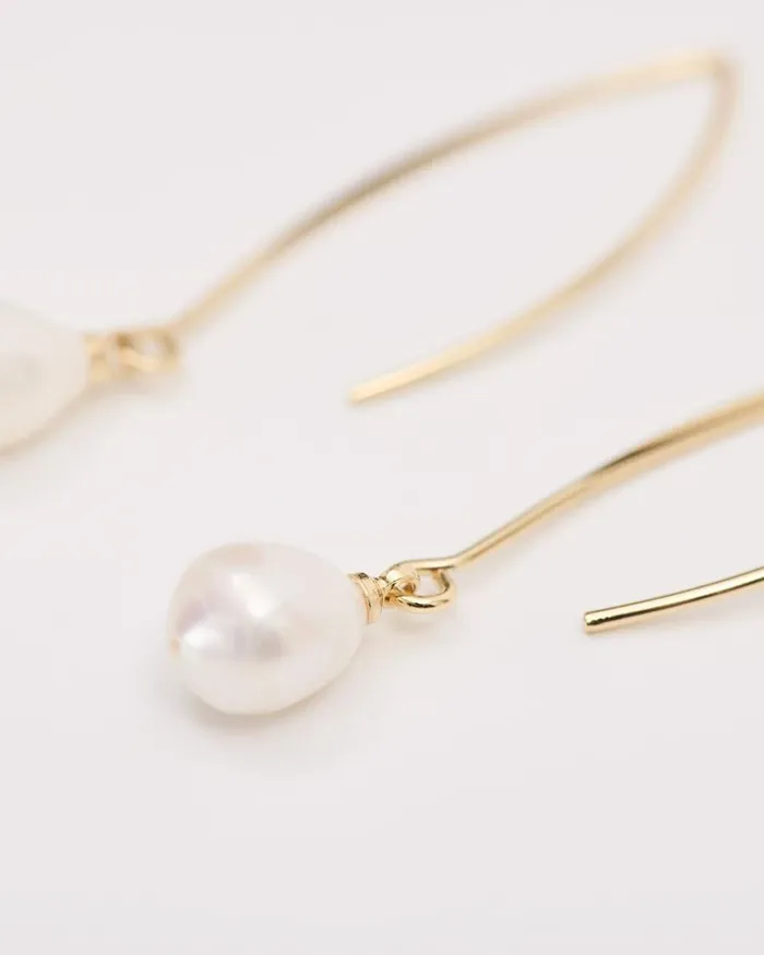 RWandCO Earrings Golden Earrings With Pearl Pendant Gold 8211 Women RWandCO Earrings Golden Earrings With Pearl Pendant Gold 8211 Women
