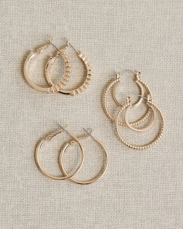 RWandCO Earrings Medium Golden Hoops 8211 3 Pairs Gold 8211 Women