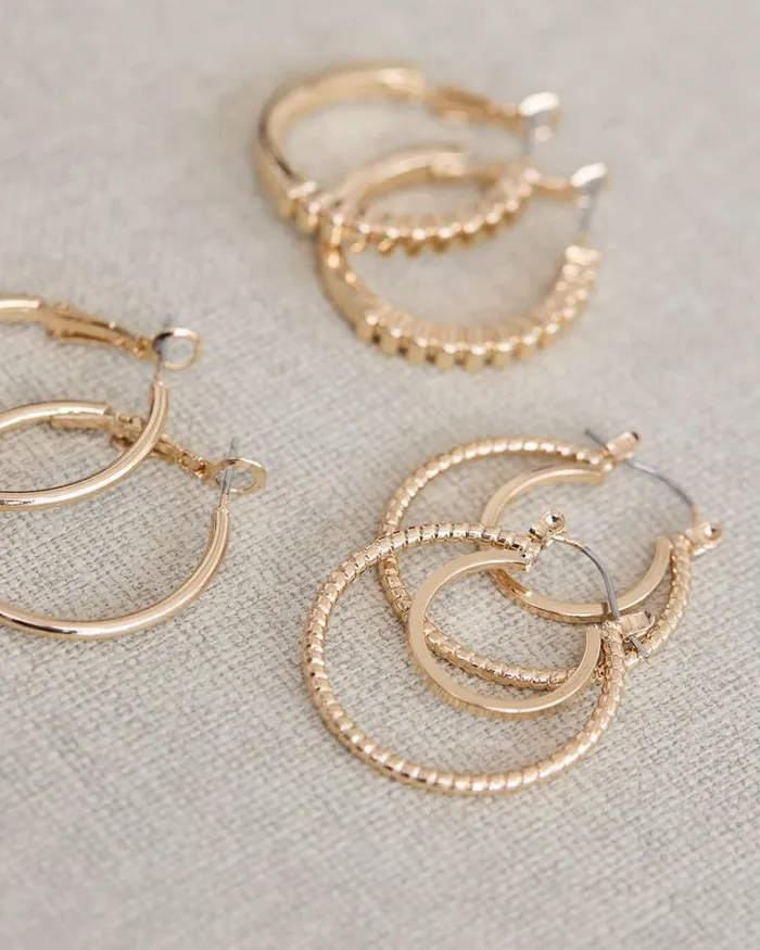 RWandCO Earrings Medium Golden Hoops 8211 3 Pairs Gold 8211 Women RWandCO Earrings Medium Golden Hoops 8211 3 Pairs Gold 8211 Women