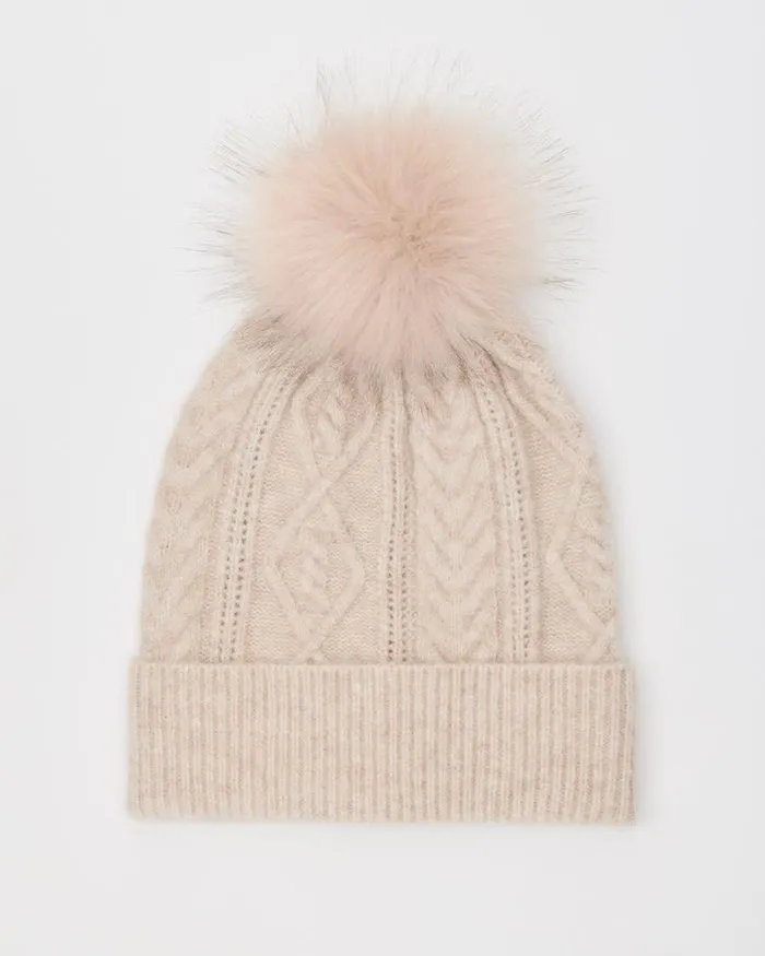 RWandCO Hats Gloves and Scarves CableKnit Beanie With Pompom Oatmeal Mix8211 8211 Women RWandCO Hats Gloves and Scarves CableKnit Beanie With Pompom Oatmeal Mix8211 8211 Women