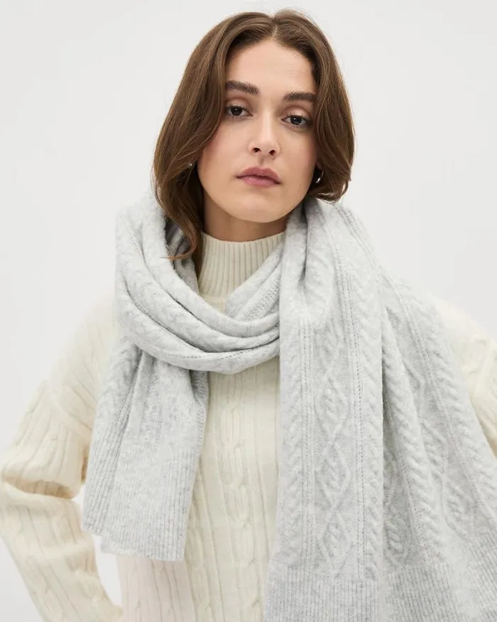 RWandCO Hats Gloves and Scarves CableKnit Scarf Light Grey Mix8211 8211 Women RWandCO Hats Gloves and Scarves CableKnit Scarf Light Grey Mix8211 8211 Women