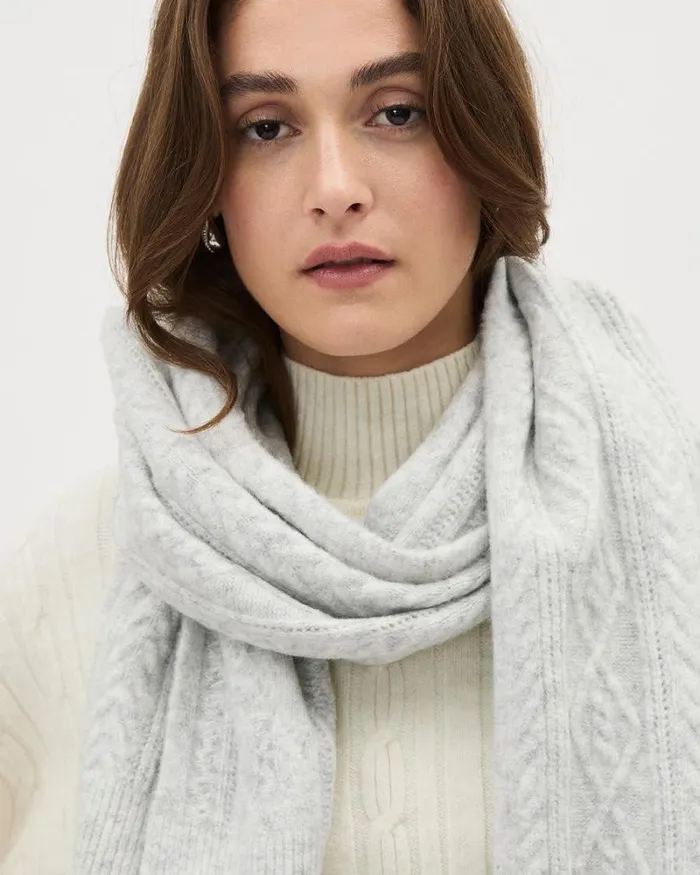 RWandCO Hats Gloves and Scarves CableKnit Scarf Light Grey Mix8211 8211 Women RWandCO Hats Gloves and Scarves CableKnit Scarf Light Grey Mix8211 8211 Women
