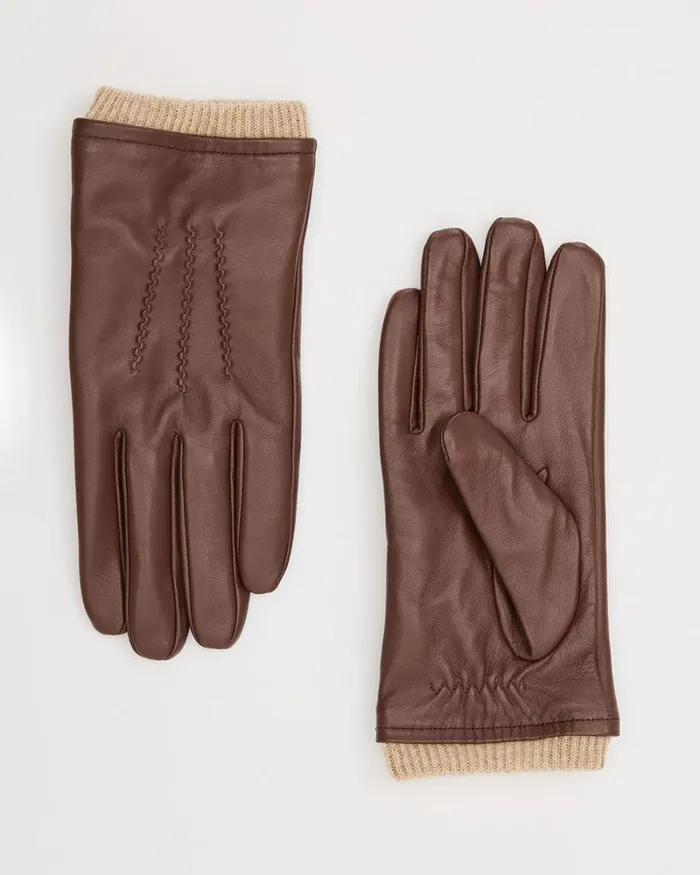 RWandCO Hats Gloves and Scarves Leather Gloves With Ribbed Cuffs Tan 8211 Men