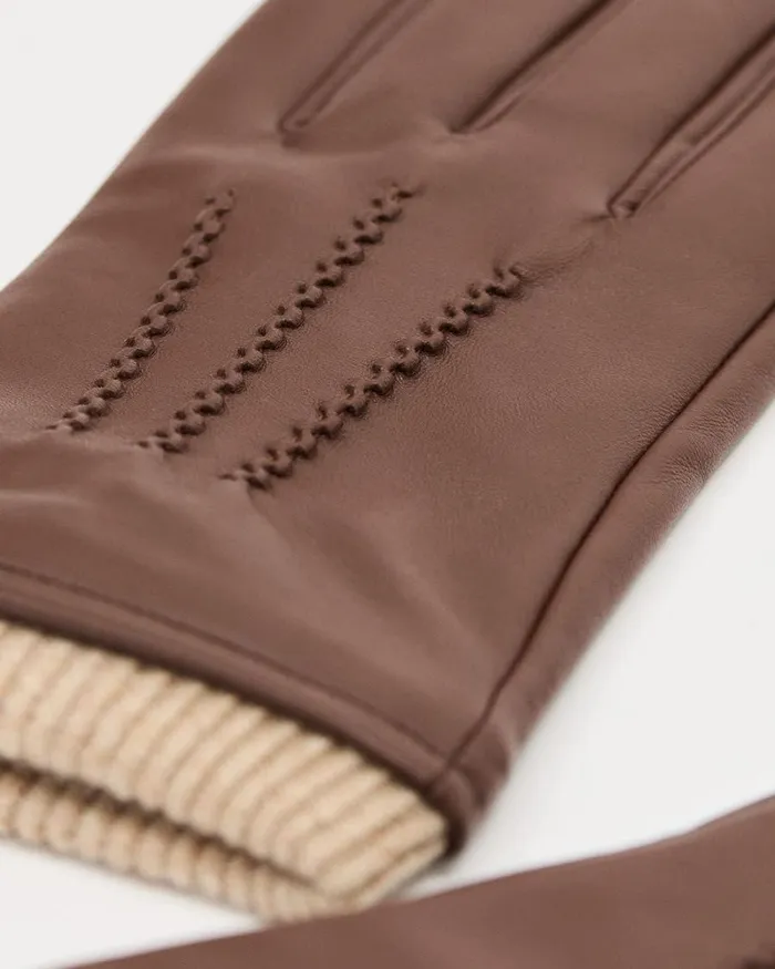 RWandCO Hats Gloves and Scarves Leather Gloves With Ribbed Cuffs Tan 8211 Men RWandCO Hats Gloves and Scarves Leather Gloves With Ribbed Cuffs Tan 8211 Men