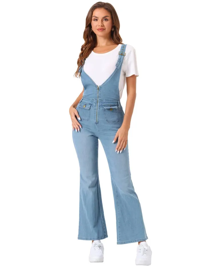 RWandCO Jeans Allegra K 8211 Bell Bottom Adjustable Bib Jeans Denim Pants Light Blue 8211 Women RWandCO Jeans Allegra K 8211 Bell Bottom Adjustable Bib Jeans Denim Pants Light Blue 8211 Women