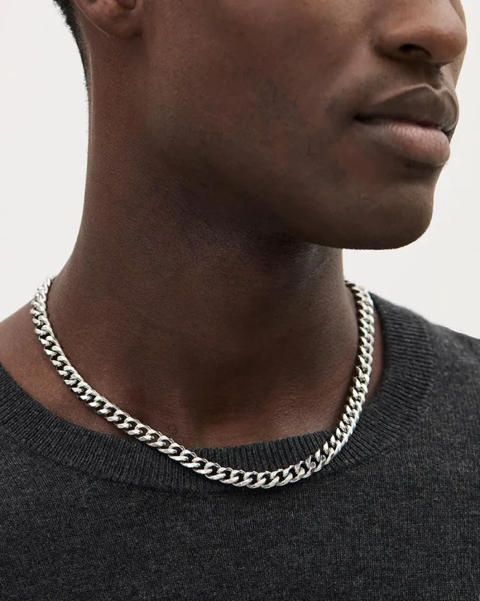 RWandCO Jewelry Stainless Steel Flat Necklace Silver 8211 Men