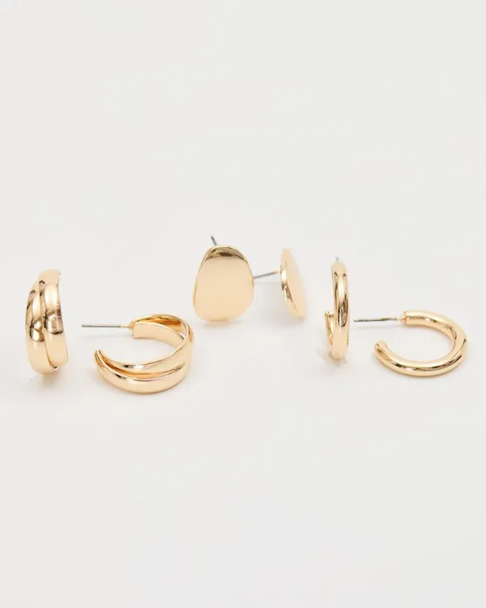 RWandCO Jewelry Various Earrings 8211 3 Pairs Gold 8211 Women