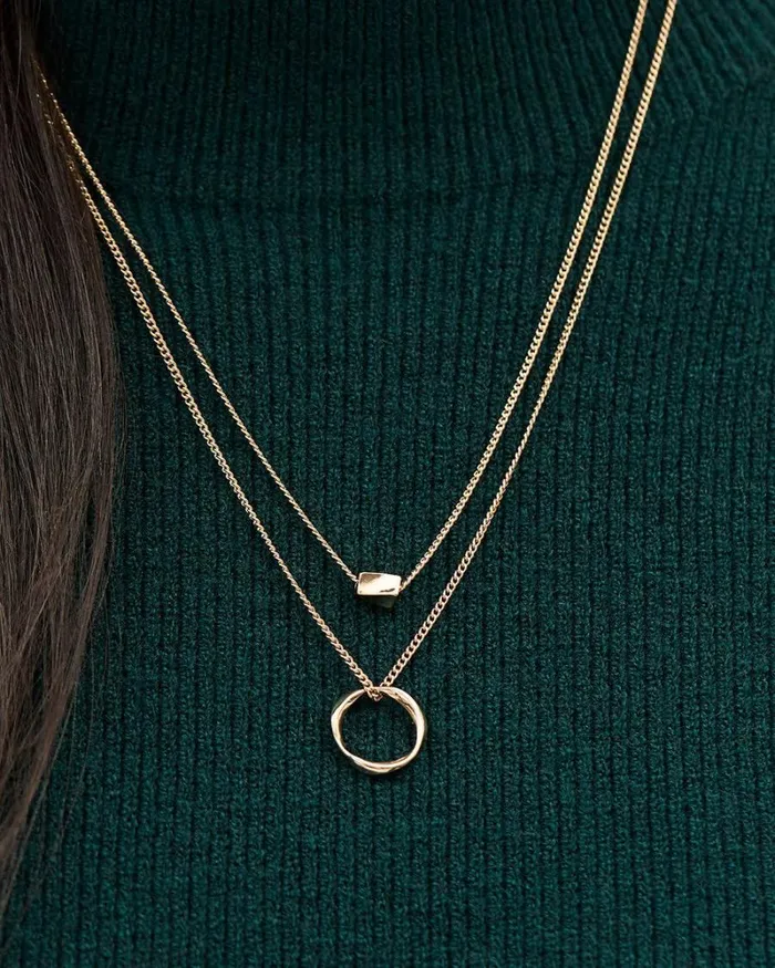 RWandCO Necklaces DoubleChain Necklace With Rectangular And Ring Pendants Gold 8211 Women RWandCO Necklaces DoubleChain Necklace With Rectangular And Ring Pendants Gold 8211 Women
