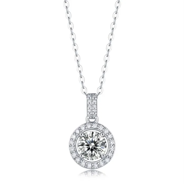 RWandCO Necklaces Stella Valentino Sterling Silver With 1ctw Lab Created Moissanite Halo Cluster Drop Pendant Necklace White 8211 Women RWandCO Necklaces Stella Valentino Sterling Silver With 1ctw Lab Created Moissanite Halo Cluster Drop Pendant Necklace White 8211 Women