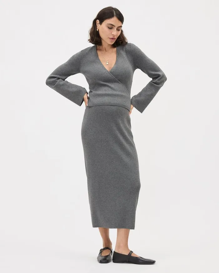 RWandCO Nursing LongSleeve Wrap Nursing Sweatshirt 8211 Thyme Maternity Dark Heather Gray 8211 Women RWandCO Nursing LongSleeve Wrap Nursing Sweatshirt 8211 Thyme Maternity Dark Heather Gray 8211 Women
