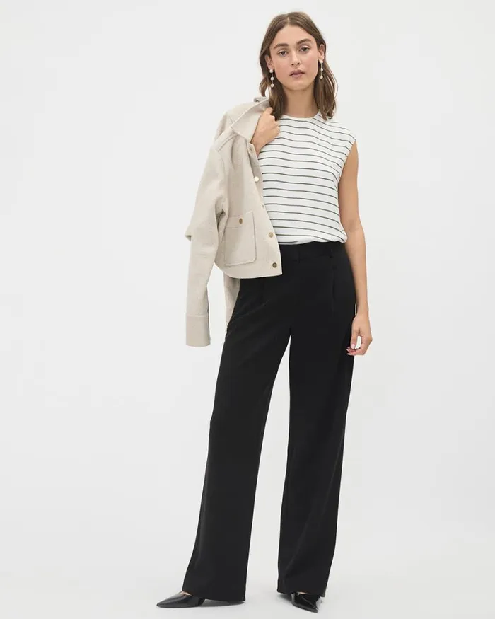 RWandCO Pants Black Luxe Knit HighRise LongWideLeg Pant Black 8211 Women