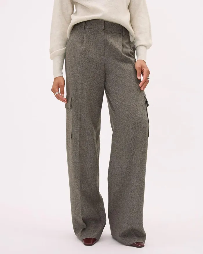 RWandCO Pants HighRise WideLeg Plaid Cargo Pant Black And Brown Pvl Multi 8211 Women