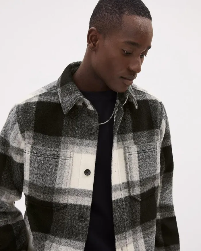 RWandCO Shirts LongSleeve Plaid Overshirt Black And White 8211 Men