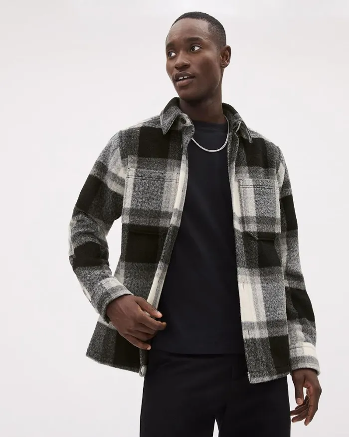 RWandCO Shirts LongSleeve Plaid Overshirt Black And White 8211 Men