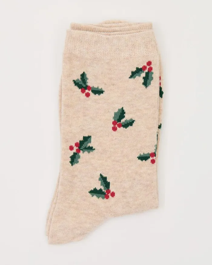 RWandCO Socks and Tights Cotton Socks With Mistletoe Oatmeal Mix8211 8211 Women RWandCO Socks and Tights Cotton Socks With Mistletoe Oatmeal Mix8211 8211 Women