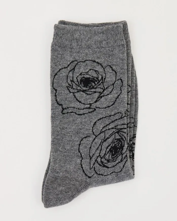 RWandCO Socks and Tights Cotton Socks With Oversized Roses Medium Grey Mix 8211 Women RWandCO Socks and Tights Cotton Socks With Oversized Roses Medium Grey Mix 8211 Women