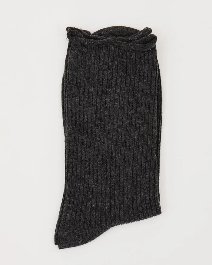 RWandCO Socks and Tights Dark Ribbed Crew Socks With Rolled Cuffs Charcoal 8211 Women