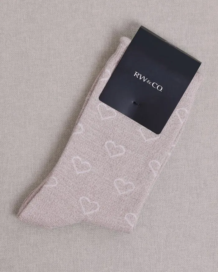 RWandCO Socks and Tights Heart Cotton Socks With Scalloped Hems Taupe 8211 8211 Women