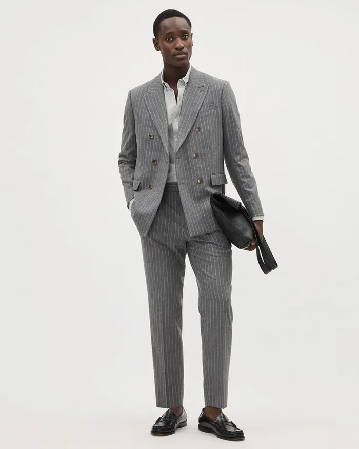 RWandCO Suit Pants Pleated TaperedLeg Striped Suit Pant Med Grey 8211 Men