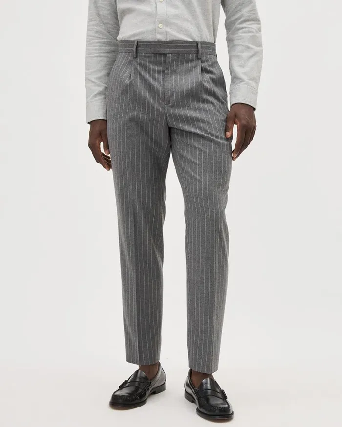 RWandCO Suit Pants Pleated TaperedLeg Striped Suit Pant Med Grey 8211 Men