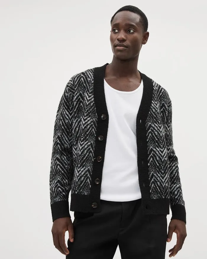 RWandCO Sweaters and Cardigans Herringbone City Cardigan Black 8211 Men