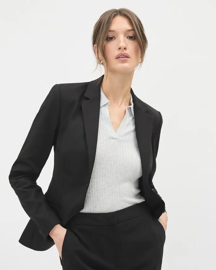 RWandCO The Limitless Suit Limitless Black TwoButton Short Fitted Blazer Black 8211 Women