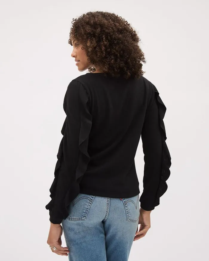 RWandCO Tops LongSleeve BoatNeck Top With Ruffles Black 8211 Women RWandCO Tops LongSleeve BoatNeck Top With Ruffles Black 8211 Women