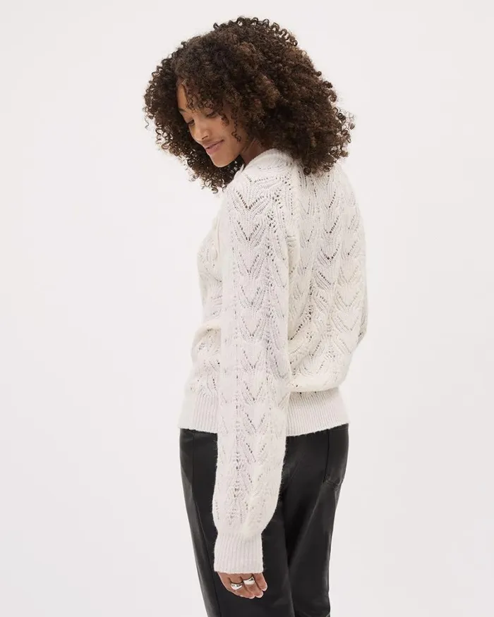 RWandCO Tops LongSleeve CrewNeck Sweater With Buttons At Shoulder Snow White 8211 Women RWandCO Tops LongSleeve CrewNeck Sweater With Buttons At Shoulder Snow White 8211 Women