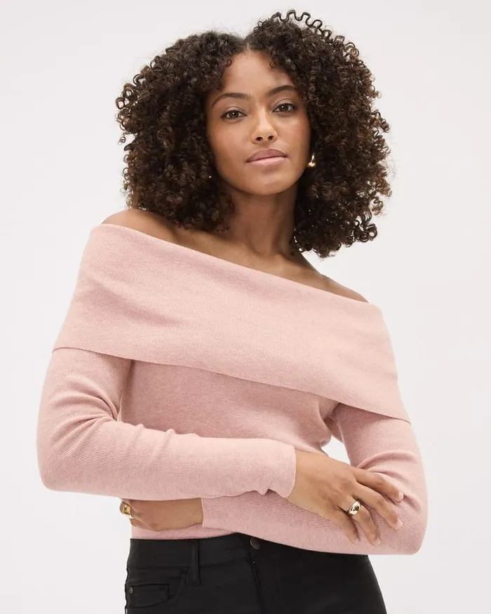 RWandCO Tops LongSleeve OfftheShoulder Fitted Sweater Rose Dust 8211 Women RWandCO Tops LongSleeve OfftheShoulder Fitted Sweater Rose Dust 8211 Women