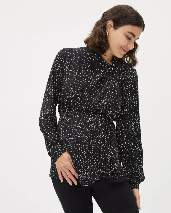RWandCO Tops LongSleeve Pleated MockNeck Top 8211 Thyme Maternity U Shaped All Over 8211 Women RWandCO Tops LongSleeve Pleated MockNeck Top 8211 Thyme Maternity U Shaped All Over 8211 Women