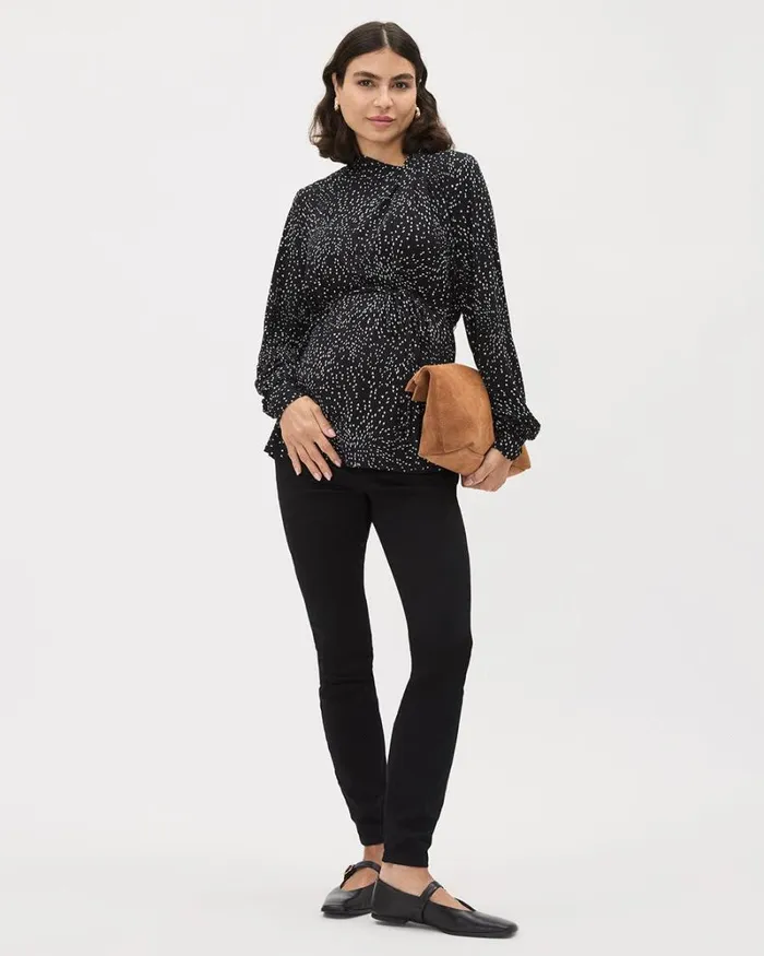 RWandCO Tops LongSleeve Pleated MockNeck Top 8211 Thyme Maternity U Shaped All Over 8211 Women RWandCO Tops LongSleeve Pleated MockNeck Top 8211 Thyme Maternity U Shaped All Over 8211 Women
