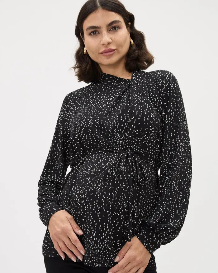 RWandCO Tops LongSleeve Pleated MockNeck Top 8211 Thyme Maternity U Shaped All Over 8211 Women RWandCO Tops LongSleeve Pleated MockNeck Top 8211 Thyme Maternity U Shaped All Over 8211 Women