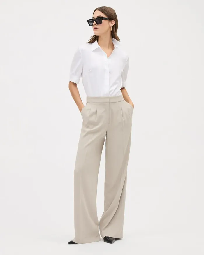 RWandCO Wide Leg HighRise LongWideLeg Crepe Pant Pure Cashmere 8211 Women