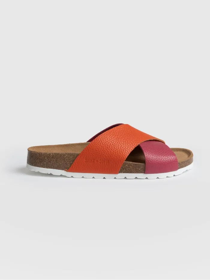 Saint And Sofia All Sandals Women Cross Over Slides 8211 Orange and Pink Orange and Pink