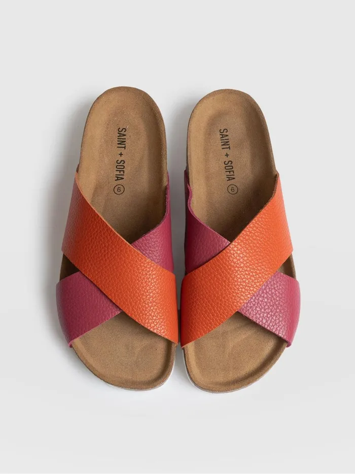Saint And Sofia All Sandals Women Cross Over Slides 8211 Orange and Pink Orange and Pink