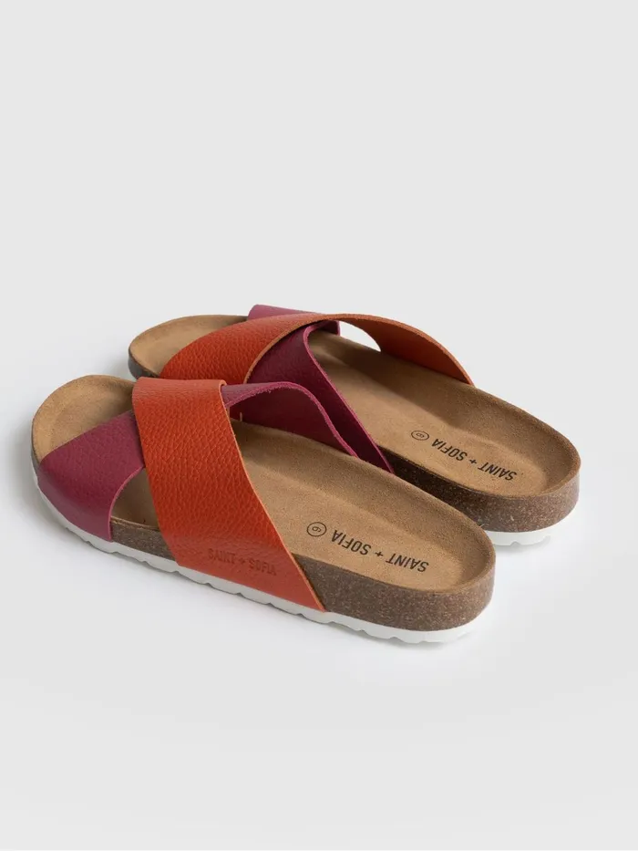 Saint And Sofia All Sandals Women Cross Over Slides 8211 Orange and Pink Orange and Pink