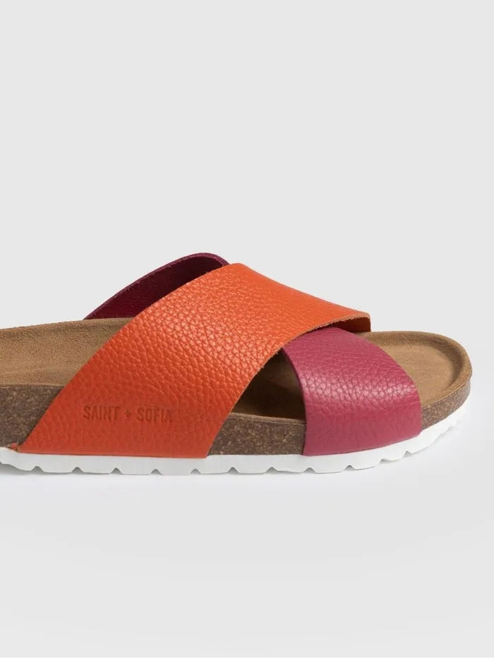 Saint And Sofia All Sandals Women Cross Over Slides 8211 Orange and Pink Orange and Pink