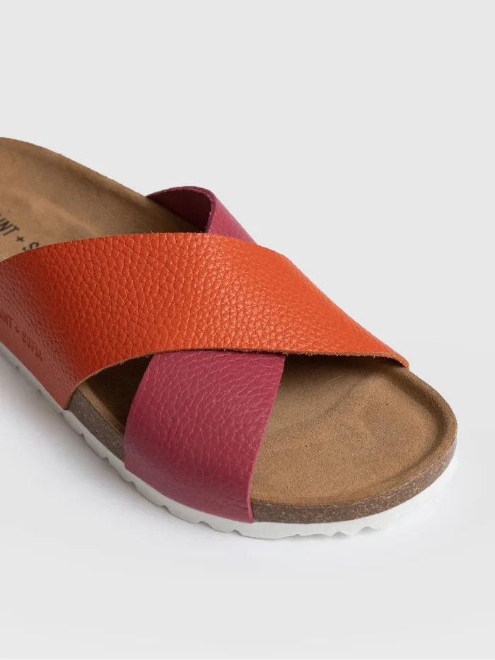 Saint And Sofia All Sandals Women Cross Over Slides 8211 Orange and Pink Orange and Pink