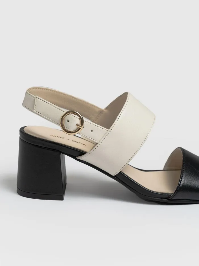 Saint And Sofia All Sandals Women Maida Block Heeled Sandal 8211 Cream and Black Cream and Black