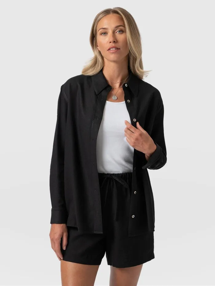 Saint And Sofia Blouses and Shirts Women Boyfriend Shirt 8211 Black Linen Black Linen