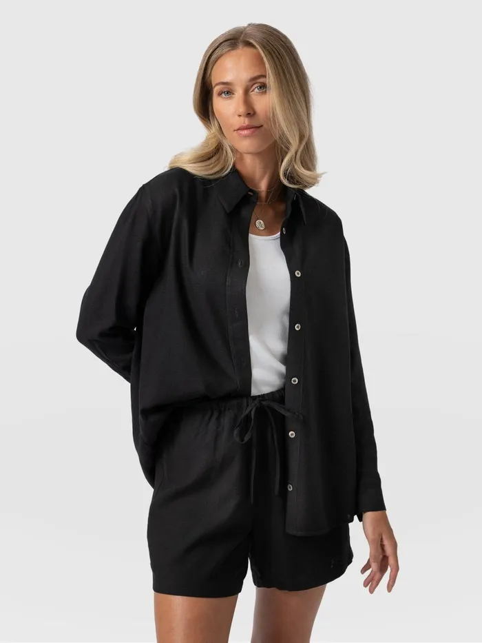 Saint And Sofia Blouses and Shirts Women Boyfriend Shirt 8211 Black Linen Black Linen