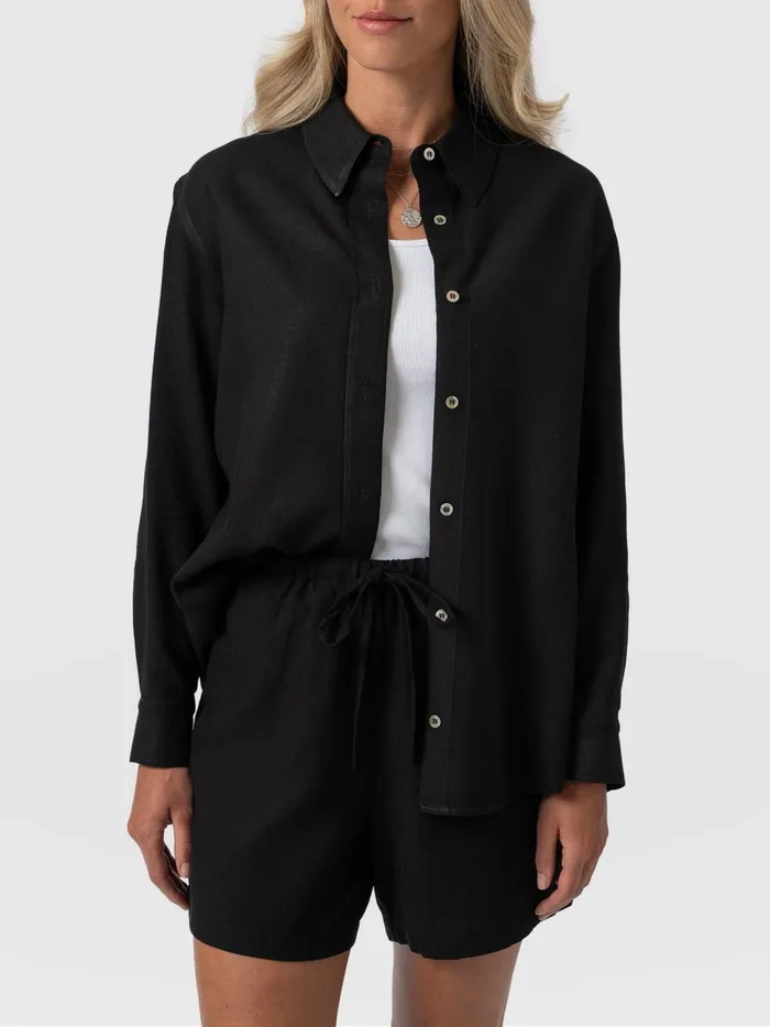 Saint And Sofia Blouses and Shirts Women Boyfriend Shirt 8211 Black Linen Black Linen
