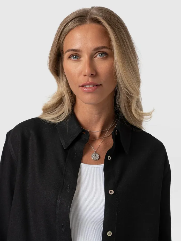 Saint And Sofia Blouses and Shirts Women Boyfriend Shirt 8211 Black Linen Black Linen